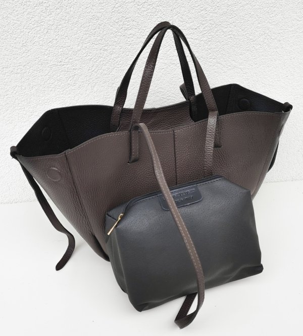 Czekoladowa brązowa torebka Shopperka Vera Pelle do ręki na ramie