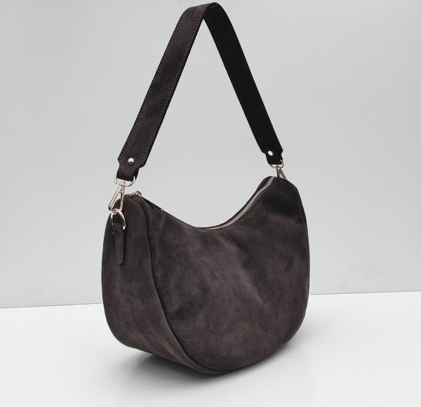 Zamszowa czekoladowa torebka worek listonoszka skóra naturalna vera pelle