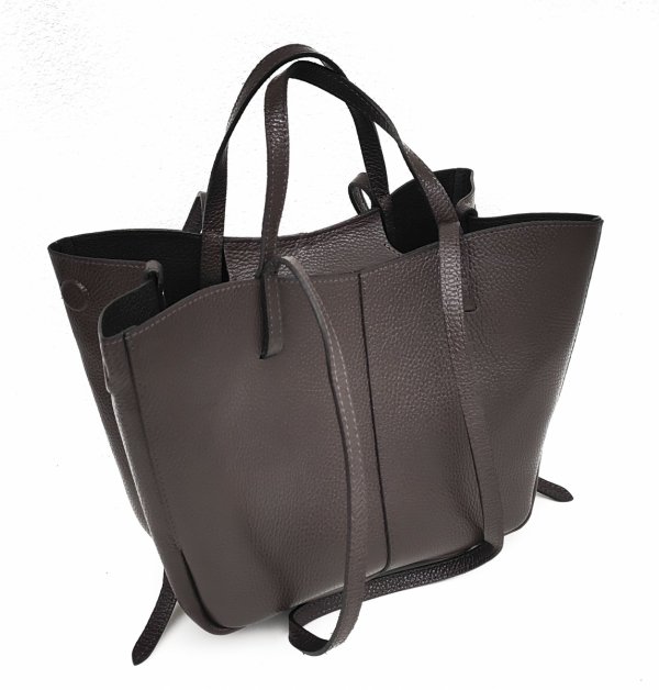 Czekoladowa brązowa torebka Shopperka Vera Pelle do ręki na ramie