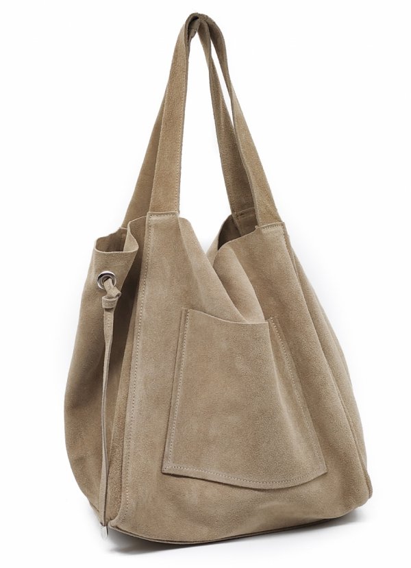 Zamszowa torebka shopper skóra naturalna beżowa Biscuit