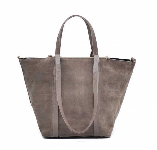 Torebka shopper zamszowa Vera Pelle skóra beżowa Taupe