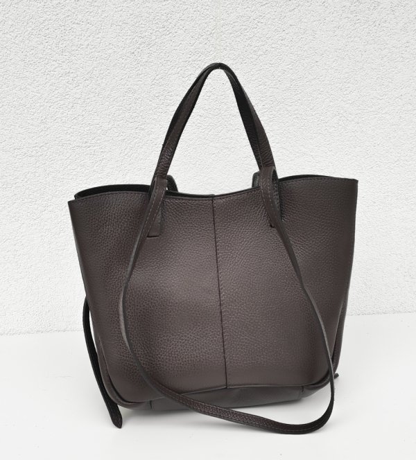 Czekoladowa brązowa torebka Shopperka Vera Pelle do ręki na ramie