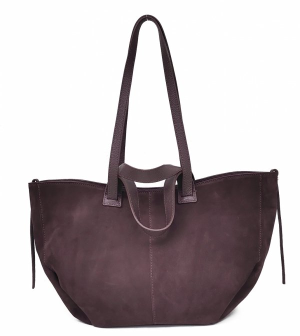 Torebka shopper zamszowa Vera Pelle skóra burgund wino