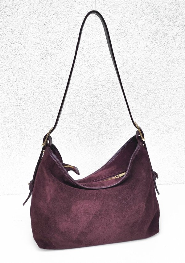 Klasyczna torebka na ramię zamszowa Vera Pelle skóra bordowa