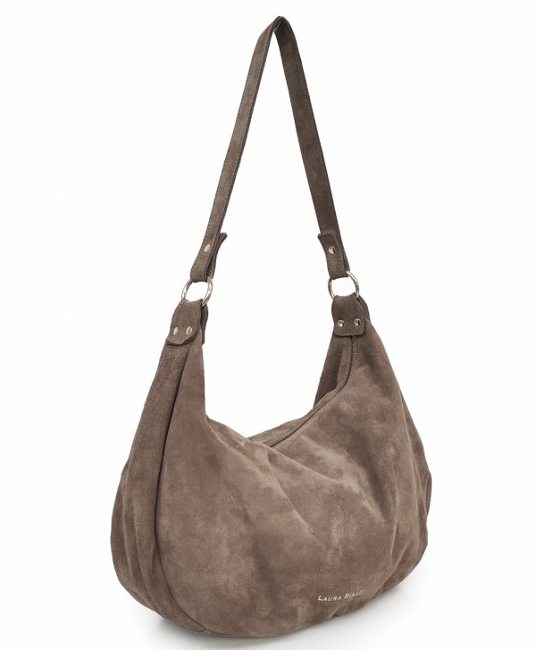 Laura Biaggi beżowy zamszowy worek torebka Mocha Mousse