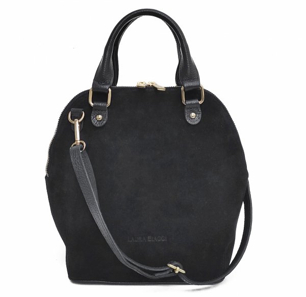 Zamszowy Plecak torebka listonoszka czarny Laura Biaggi