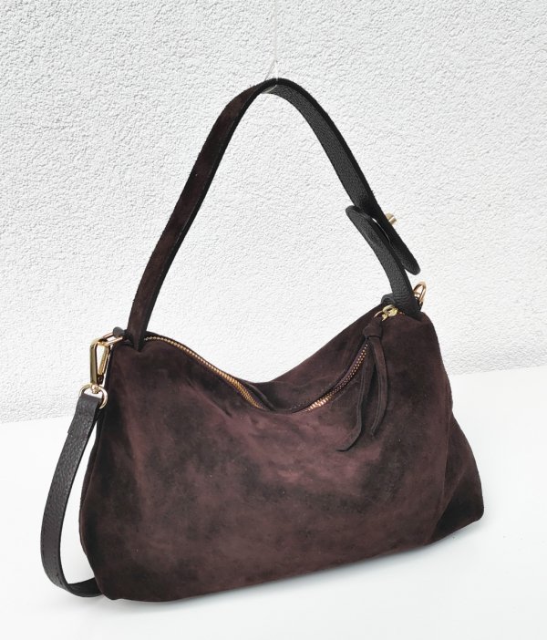 Zamszowy czekoladowy kuferek Vera Pelle Laura Biaggi