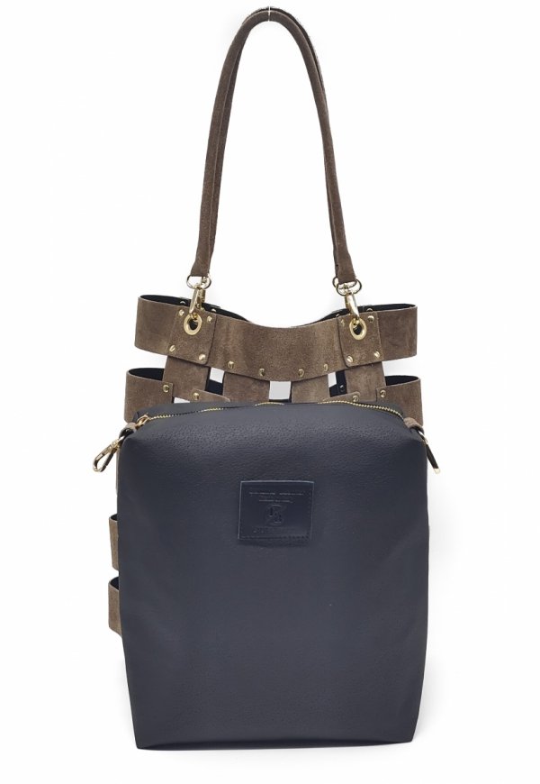 Torebka shopper zamszowa Vera Pelle skóra mocha beżowa Laura Biaggi