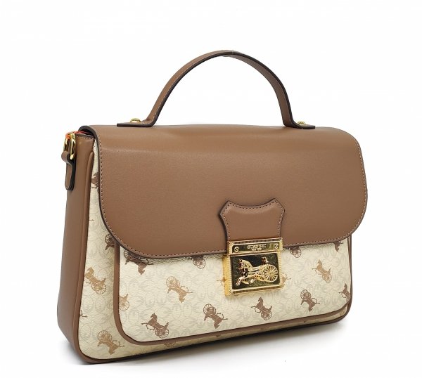 Torebka kuferek listonoszka  crossbody GUANCHI beżowa brązowa z klapą