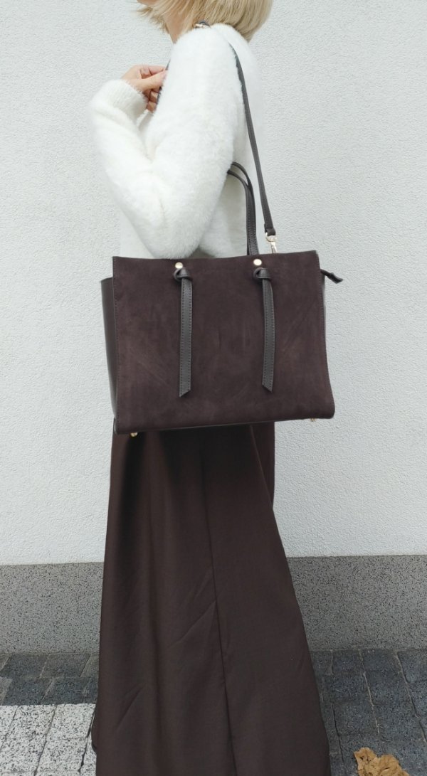 Klasyczna modna torebka zamszowa czekoladowa espresso