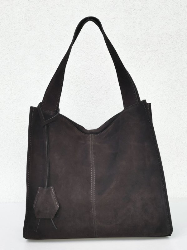 Torebka damska zamszowa Vera Pelle skóra brązowa