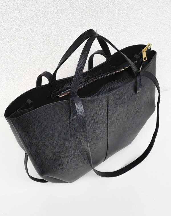 Torebka shopper Vera Pelle skóra naturalna czarna