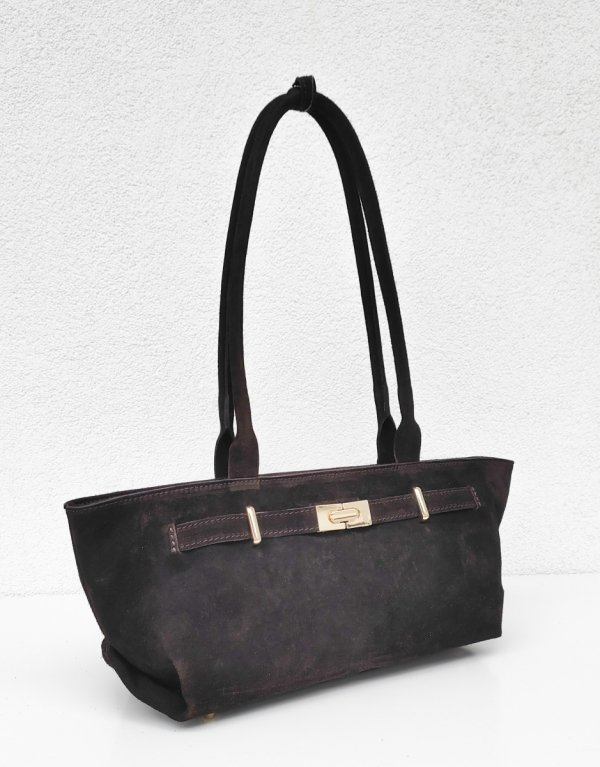 Modna torebka na długich uchwytach czekoladowa