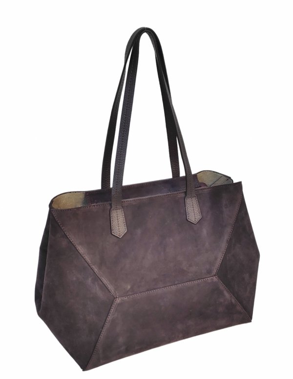 Torebka shopper zamszowa Vera Pelle skóra czekoladowa