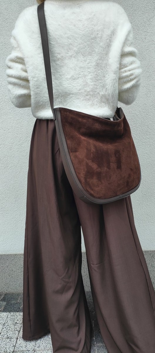 Torebka worek na skóra zamsz czekolada