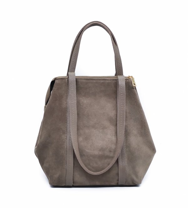 Torebka shopper zamszowa Vera Pelle skóra beżowa Taupe