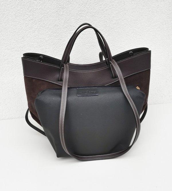 Vera Pelle Czekoladowa brązowa torebka Shopperka do ręki na ramie