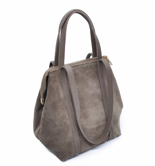 Torebka shopper zamszowa Vera Pelle skóra beżowa Taupe