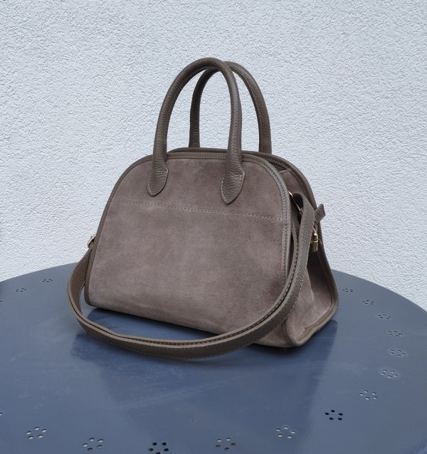Zamszowa torebka kuferek skóra naturalna beżowa dark taupe