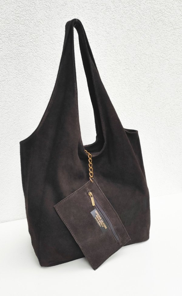 Zamszowy czekoladowy worek Vera Pelle