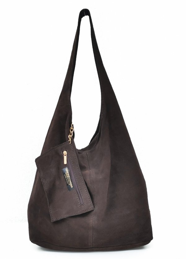 Zamszowy czekoladowy worek Vera Pelle