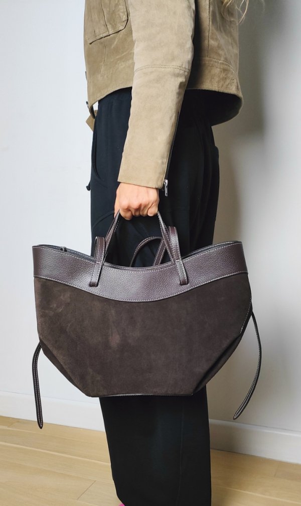 Vera Pelle Czekoladowa brązowa torebka Shopperka do ręki na ramie