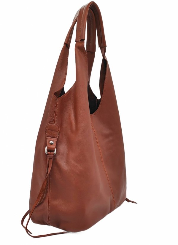 Brązowa Torebka Shopper z Naturalnej Skóry - 2w1