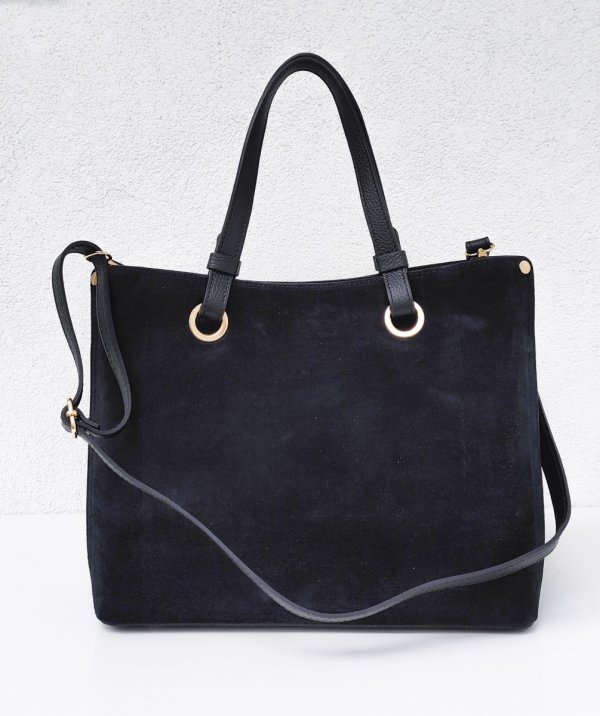 Klasyczna modna torebka aktówka zamszowa czarna