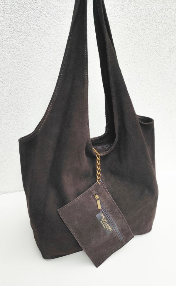 Zamszowy czekoladowy worek Vera Pelle