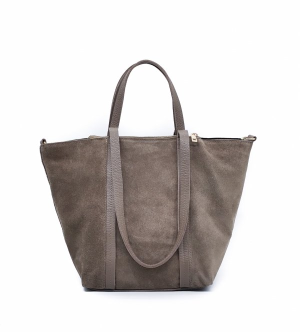 Torebka shopper zamszowa Vera Pelle skóra beżowa Taupe