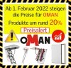 Ab 1. Februar 2022 steigen die Preise für OMAN Produkte um rund 20%