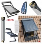 Dachfenster-Set: Okpol PVC Schwingfenster + SOLAR Außenrollladen RZS1 inkl. Fernbedienung, IGOV N22 Kunststofffenster Energiesparende Uw=0,86 3-Fach Verglsung