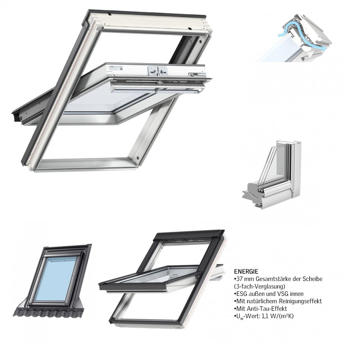 VELUX GLU MK06 78x118 Dachfenster Kunststoff mit  EDZ Eindeckrahmen 3-Scheiben 