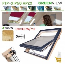 FAKRO Dachfenster GREENVIEW FTP-X P50 APZX Z-Wave RAL 7016 Schwingfenster aus weiß lackiertem Holz PU-Kunststoff-Lack Holz 3-fach-Verglasung Energiesparende 