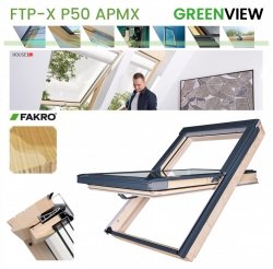 FAKRO Dachfenster GREENVIEW FTP-X P50 APMX RAL 7016 Schwingfenster aus Holz 3-fach-Verglasung Energiesparende Holz klar lackiert