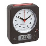 TFA 60.1511.01.05 COMBO budzik biurkowy zegarek wskazówkowy sterowany radiowo, czarny czerowny przycisk