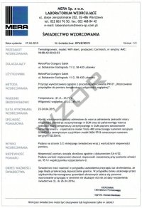 Świadectwo wzorcowania termometru SW-1 rejestratora temperatury bez akredytacji PCA 