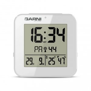 Garni 138W budzik biurkowy z termohigrometrem monitor klimatu pomieszczeń elektroniczny wewnętrzny, biały