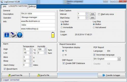 TFA 31.1054 LOG32 TH rejestrator temperatury i wilgotności data logger termohigrometr USB do transportu