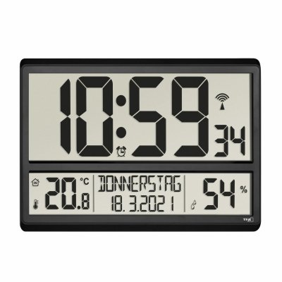 TFA 60.4520.01 zegar elektroniczny ścienny biurowy sterowany radiowo DCF z termohigrometrem duży 36 cm