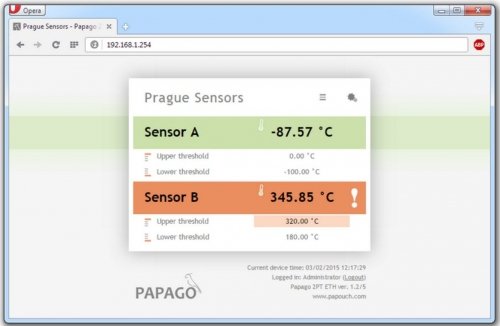 Papouch 2PT_WIFI PAPAGO moduł pomiarowy internetowy dwukanałowy Modbus TCP, WIFI