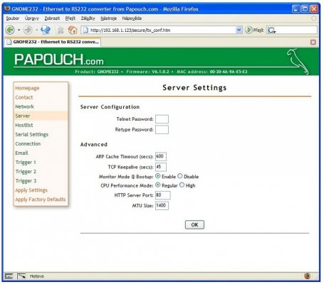 Papouch GNOME485 konwerter sygnału RS485 do Ethernet izolowany galwanicznie