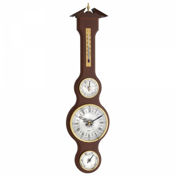 TFA 45.3004.03 stacja pogody tradycyjna mechaniczna z zegarem kwarcowym barometr ścienny, orzech