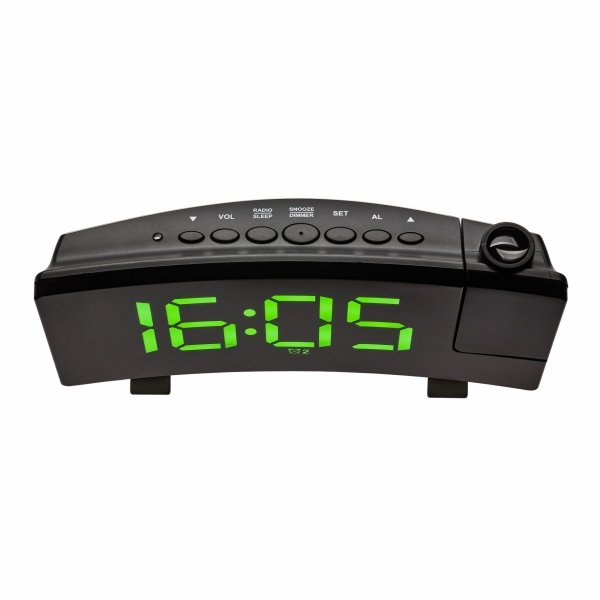 TFA 60.5015.04 budzik biurkowy zegar elektroniczny sterowany radiowo z termometrem i projektorem, zielone cyfry, duże cyfry