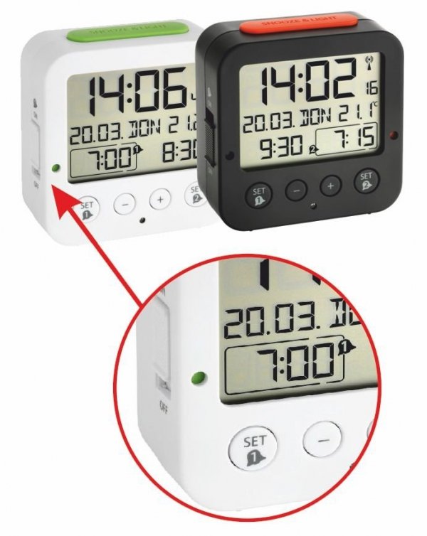 TFA 60.2528.02 BINGO budzik biurkowy zegarek elektroniczny z termometrem, biały