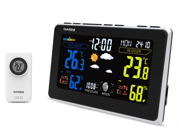 Garni 570 EASY III stacja pogody bezprzewodowa  z czujnikiem zewnętrznym temperatury i wilgotności i portem USB do ładowania