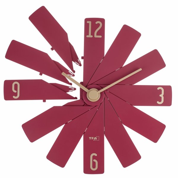 TFA 60.3020.05 zegar ścienny wskazówkowy nowoczesny w pudełku  średnica 40 cm, kolor czerwony
