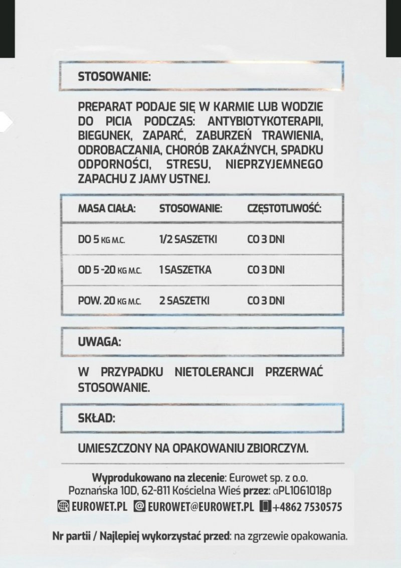 EUROWET Probiotyk dla psów 15 saszetek po 1,5g