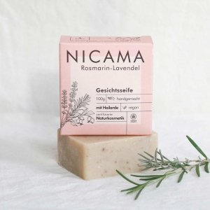 Mydło do twarzy Lawenda - Rozmaryn z olejkiem z dzikiej róży i glinką leczniczą100g, Nicama