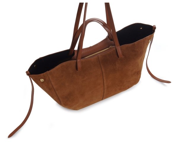 Włoska skórzana torba damska Shopperka Solome Rosa brązowa koniak zamszowa  z góry